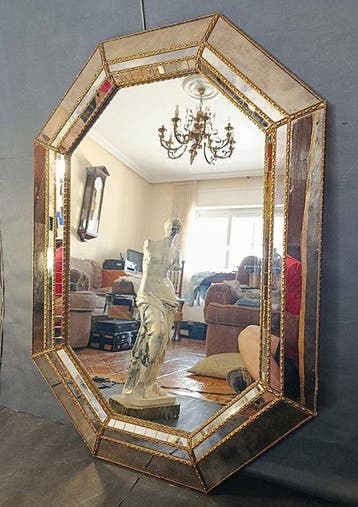 Miroir mural - Verre, Laiton - Miroir vénitien, Antiquités & Art