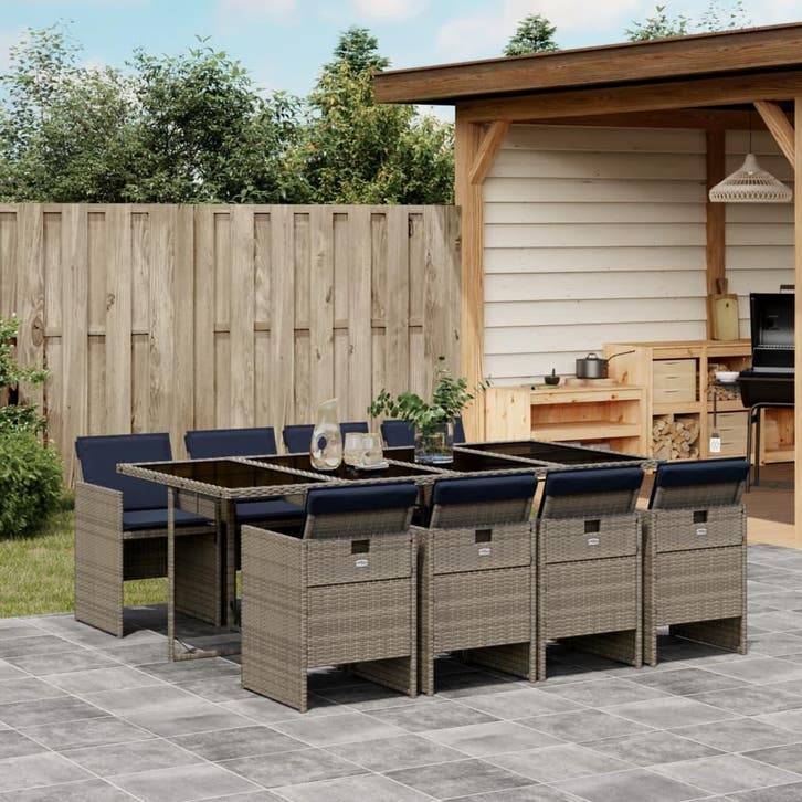 vidaXL 9-delige tuinset met kussens, grijs polyrotan, Jardin & Terrasse, Ensembles de jardin, Envoi