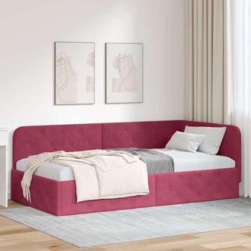 vidaXL Hoek Bed Frame Wijnrood 90 x 190 cm Fluweel, Verzenden, Nieuw