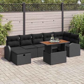 vidaXL Tuinbank Set 8 st Zwart poly rattan, Jardin & Terrasse, Ensembles de jardin, Verzenden