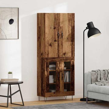 vidaXL Highboard 2 pcs Oudhout Geëngineerd hout en glas, Verzenden