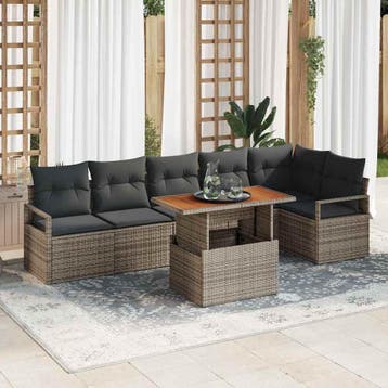 vidaXL Tuinbank Set 7 st Grijs Poly rattan, Verzenden, Nieuw