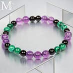 Elastisch armband met natuurlijke malachiet-, zwarte onyx-