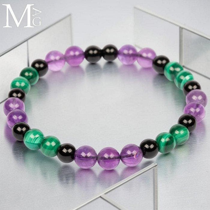 Elastisch armband met natuurlijke malachiet-, zwarte onyx-, Collections, Minéraux & Fossiles