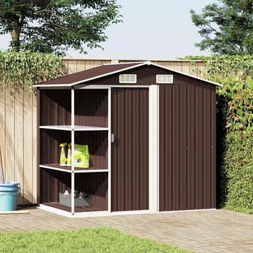 vidaXL Tuinschuur met rek 205x130x183 cm ijzer bruin, Verzenden