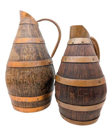 Kruik - Eik - Twee kruiken voor cider/wijn, gemaakt van hout