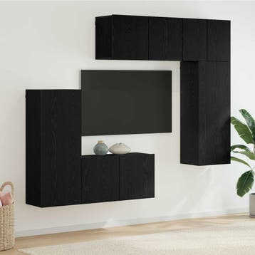 vidaXL TV Wand Eenheid 5 st Zwart eiken Bewerkt hout, Verzenden, Nieuw
