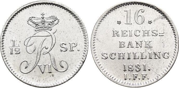16 Reichsbankschilling 1831 Schleswig-holstein (koeniglic..., Timbres & Monnaies, Monnaies | Europe | Monnaies non-euro, Envoi