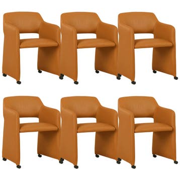 Set van 6 Leren eetkamerstoelen Icon - Toledo Mandarin, Ophalen of Verzenden, Nieuw, Leer, Eén