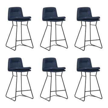 Set van 6 Leren barkruk Candy laag - Hermes Kobalt (blauw), Ophalen of Verzenden