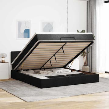 vidaXL Bed poef met matras en LEDs 180x200 cm stof zwart, Verzenden, Nieuw