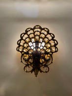 Wandkandelaar - Prachtige vintage messing pauwenwandlamp met, Antiek en Kunst