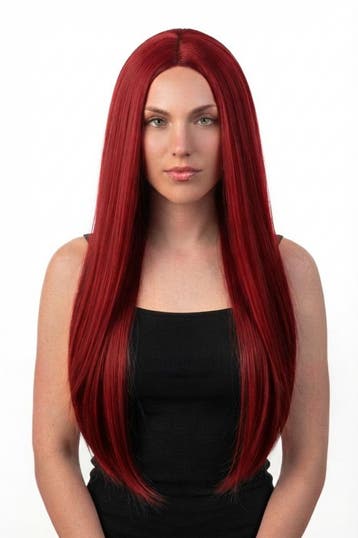 KIMU® Luxe Lange Donkerrode Pruik Middenscheiding Haarwerk K, Ophalen of Verzenden, Nieuw
