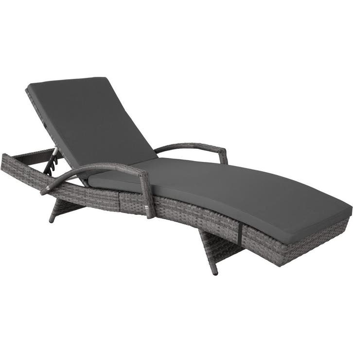 tectake Aluminium rotan ligstoel Océane - grijs, Tuin en Terras, Tuinsets en Loungesets, Verzenden