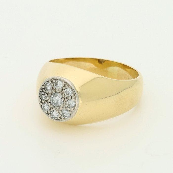 Ring - 18 karaat Geel goud, Platina Diamant (Natuurlijk) -, Handtassen en Accessoires, Ringen