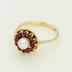 Bague - 14 carats Or jaune - Rubis. Perle., Bijoux, Sacs & Beauté, Bagues