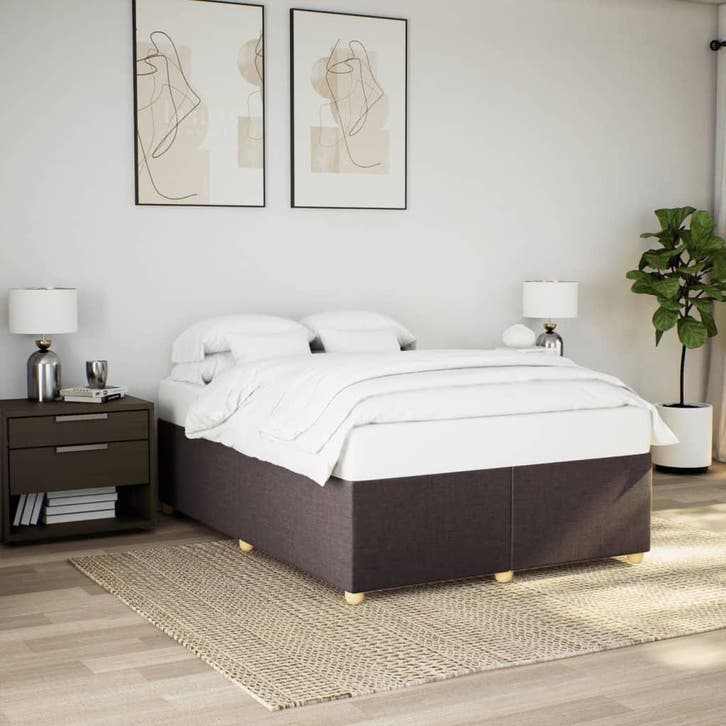 vidaXL Bedframe zonder matras stof donkerbruin 140x190 cm, Huis en Inrichting, Slaapkamer | Bedden, Nieuw, Verzenden