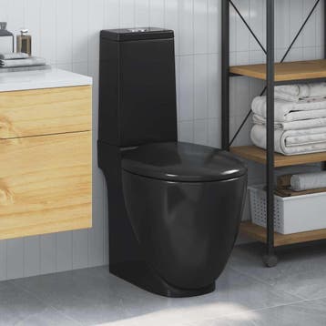vidaXL Toilet met afvoer achter keramiek zwart, Verzenden, Nieuw