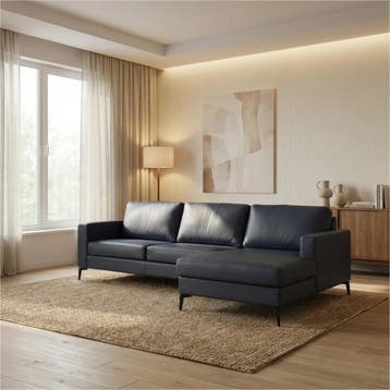 Leren hoekbank Match - 2.5-zits arm links + Longchair arm, 250 tot 300 cm, Bohemian, Industrieel, Modern, Scandinavisch, Nieuw