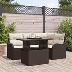 vidaXL Buiten Eettafel Set met kussen 5 pcs Bruin Poly, Tuin en Terras, Verzenden, Nieuw