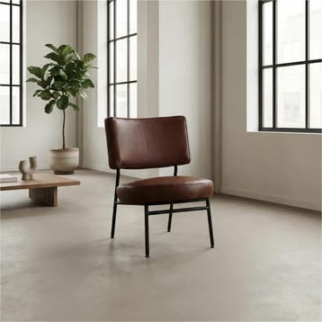 Leren fauteuil Rondo - Granada Cognac (donkercognac), Nieuw, Ophalen of Verzenden, 50 tot 75 cm, Leer