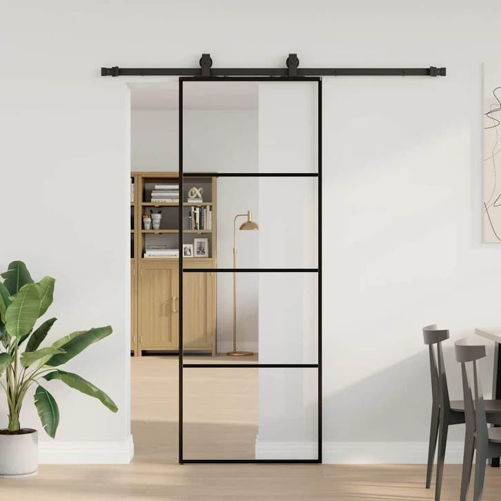 vidaXL Schuifdeur met beslagset 76x205 cm ESG glas zwart, Bricolage & Construction, Fenêtres & Moustiquaires, Envoi