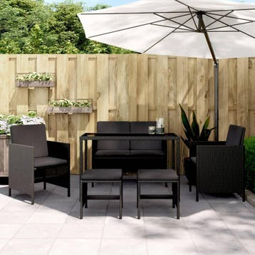 vidaXL 6-delige Tuinset met kussens poly rattan zwart, Verzenden, Nieuw