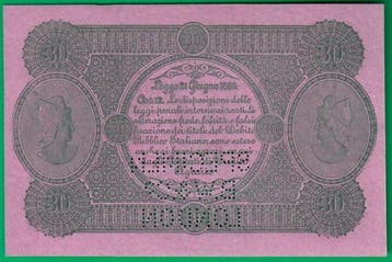Italië. Oristano 30 lire 1878 specimen - Pick S921cs