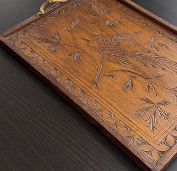 Antique Honey-Brown Hand-Carved Serving Tray - Long-Tailed