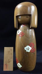 Gesigneerd Usaburo / Japanse vintage houten kokeshi-pop