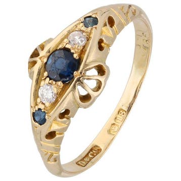 Bague - 18 carats Or jaune Saphir - Diamant - Bague en or 18, Bijoux, Sacs & Beauté