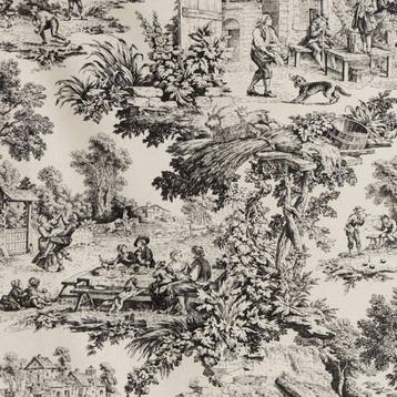 AA021 - Zwarte Toile de Jouy-stof - 100% katoen OEKO-TEX