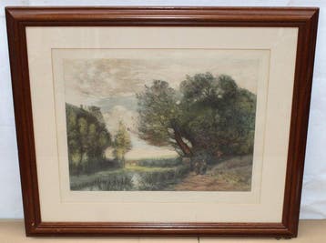 Richard Ranft (1862-1931) - Paysage avec pont et personnages, Antiquités & Art