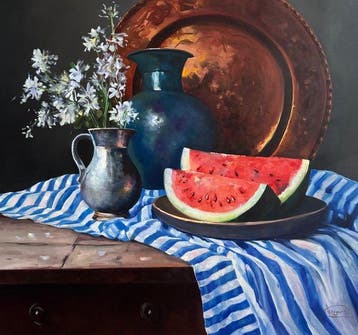 Turan Duyar - Blue Vase and Watermelon