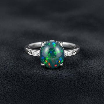 Welo-opaal uit Ethiopië. Prachtige, intense kleuren. Ring
