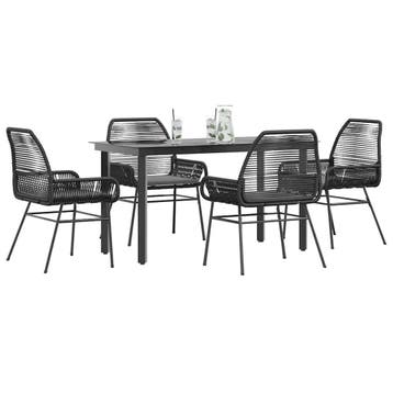 vidaXL 5-delige Tuinset met kussens poly rattan glas zwart, Verzenden, Nieuw, Tuinset