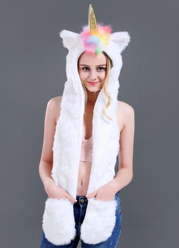 KIMU® Hood Eenhoorn Wit met Regenboog Manen Unicorn Muts Wan, Kleding | Dames, Ophalen of Verzenden, Nieuw