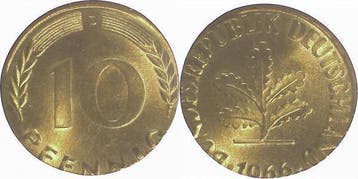 Duitsland Fehlpraegung 10 Pfennig 1966 D auf 5 Pfennig Ro..., Verzenden, België