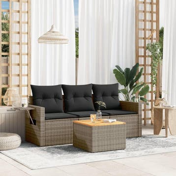 vidaXL 4-delige Loungeset met kussens poly rattan grijs, Verzenden, Loungeset