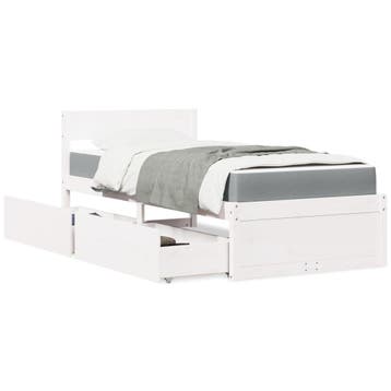 vidaXL Bed met lades en matras massief grenenhout wit 90x200, Huis en Inrichting, Slaapkamer | Bedden, Verzenden, Nieuw