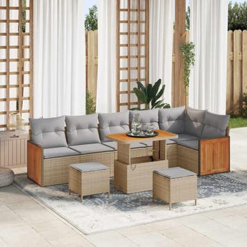 vidaXL Tuinbank Set 9 st 9-Aantal zitplaatsen Beige en, Verzenden, Nieuw