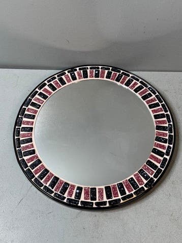 Miroir mural - Bois, mosaïque - Miroir rond en mosaïque des
