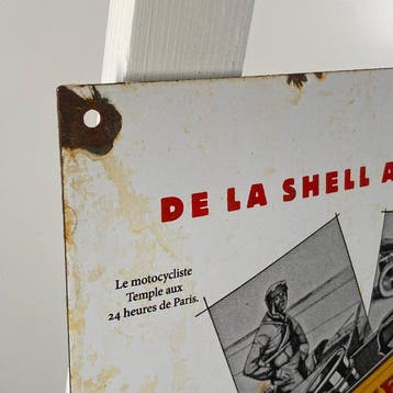 Shell - Emaille bord - 35x29cm - Gemaakt van dikke stalen, Antiek en Kunst