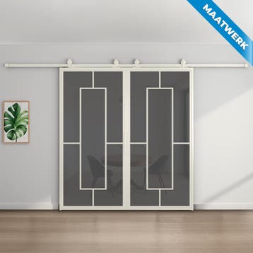 Dubbele stalen Schuifdeuren Wit 5 Vlaks Maatwerk Rook glas, Nieuw, Metaal, Inclusief glas