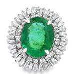 Ring Platina - 3.92ct. tw. Smaragd - Diamant, Handtassen en Accessoires, Ringen, Nieuw
