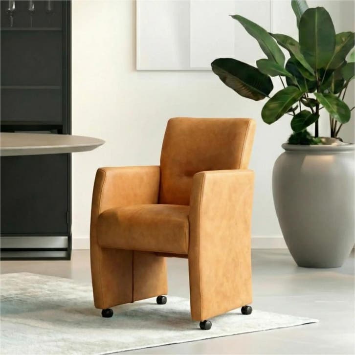 Leren eetkamerstoel Pleasure - Kenia Cognac (cognac) - Met, Huis en Inrichting, Stoelen, Bruin, Nieuw, Leer, Ophalen of Verzenden