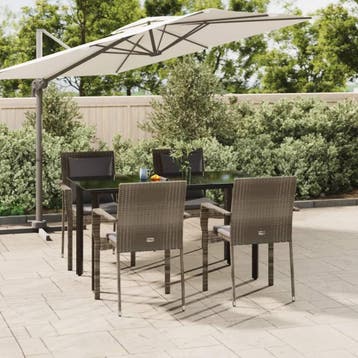 vidaXL 5-delige Tuinset met kussens poly rattan zwart en, Verzenden, Nieuw, Tuinset