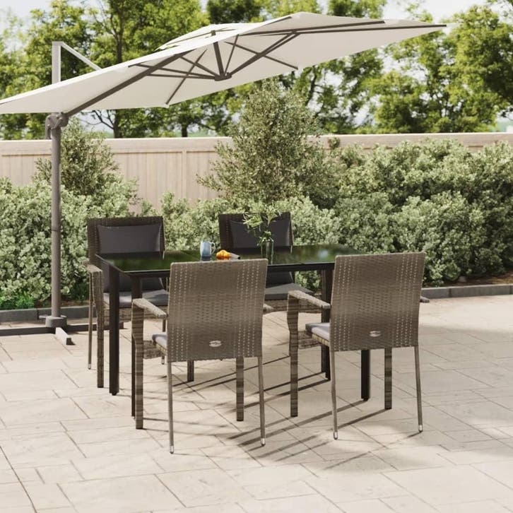 vidaXL 5-delige Tuinset met kussens poly rattan zwart en, Jardin & Terrasse, Ensembles de jardin, Envoi