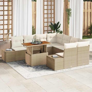 vidaXL Tuinbank Set 9 st Beige Poly rattan, Verzenden, Nieuw