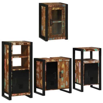 vidaXL Badkamermeubel Set 4 st Multikleur Massief, Huis en Inrichting, Badkamer | Badkamermeubels, Verzenden, Nieuw